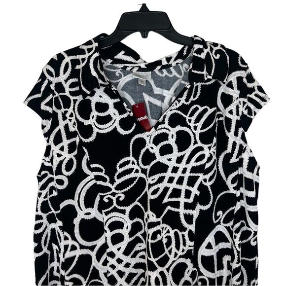 Avenue Black/White Cap Sleeve Printed V-Neck Shift Dress Size 22/24 - Picture 3 of 8